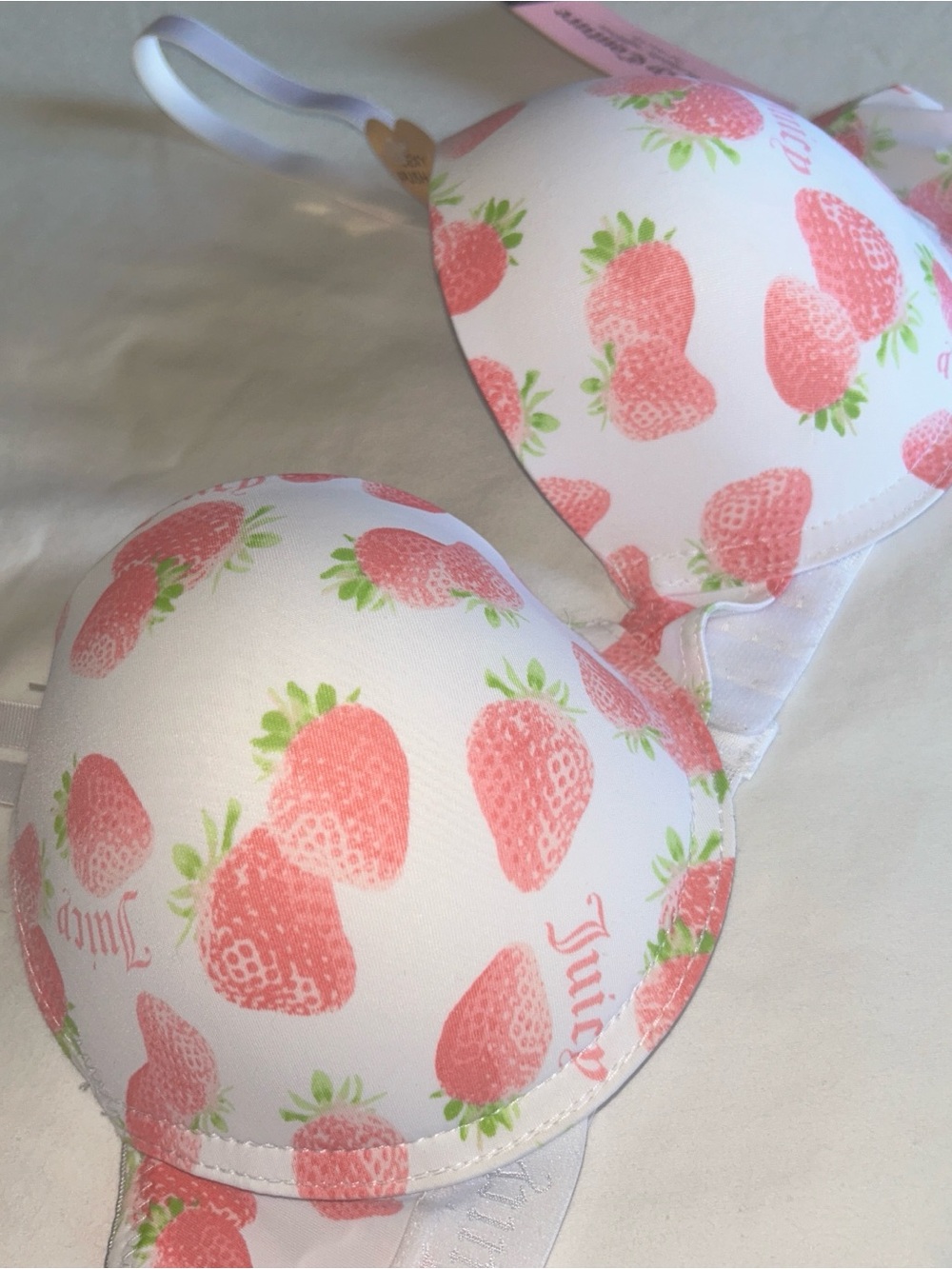 Juicy Couture white & pink strawberry print bra, size 36B - Picture 2 of 5